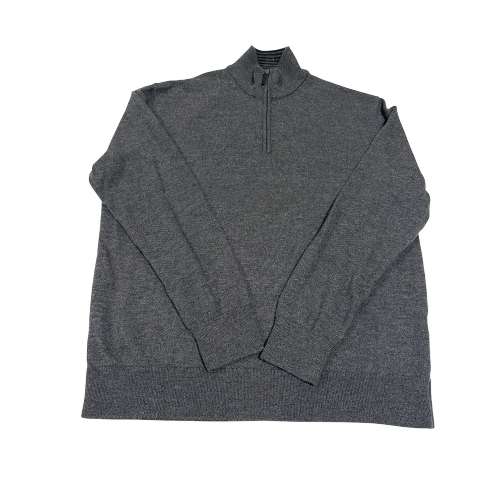 UNTUCKit Mens Charcoal Gray 100% Extrafine Merino Wool Quarter Zip Sweater Large